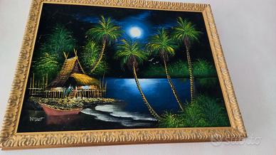 COPPIA QUADRI VIETNAM FAR EAST DIPINTO MANO  TELA