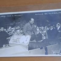 Cartolina d’epoca arrivo Duce Mussolini a Bologna