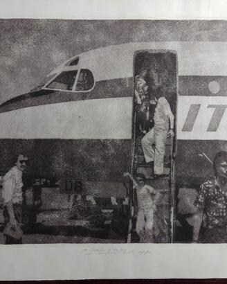 Incisione, stampa acquatinta con aereo ITA, 1976
