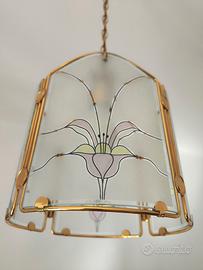Lampadario vintage in vetro decorato 