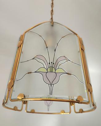 Lampadario vintage in vetro decorato 