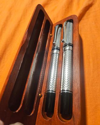 penna stilografica+roller iridium point in argento