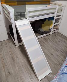Letto a castello bianco con scivolo 90x200