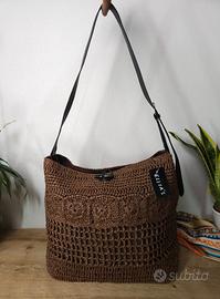 Borsa grande 2 in 1 a spalla rafia con zip ~ Nuova