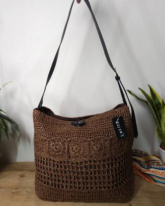 Borsa grande 2 in 1 a spalla rafia con zip ~ Nuova