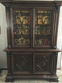 Vetrina noce massiccio, settecentesca anta vetro