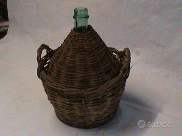 ANTICA DAMIGIANA IMPAGLIATA IN  VETRO SOFFIATO