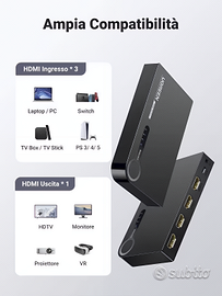HDMI Switch 4K, commutatore 3×1 con telecomando