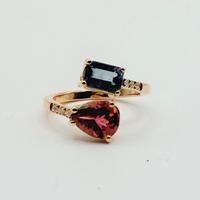 Anello oro 18 kt tormalina zaffiro e brillanti