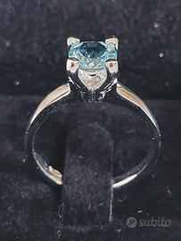 Anello Solitario con Gemma Acquamarina Nuovo !