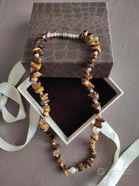 Girocollo vintage perle/occhi tigre