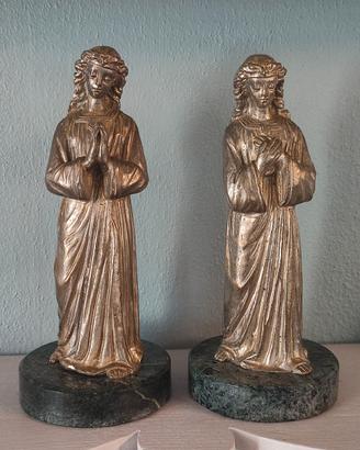 Coppia statuette epoca bronzo fuso argentato 
