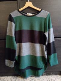 Maglione lungo a righe verde nero e grigio nuovo