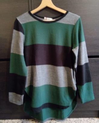 Maglione lungo a righe verde nero e grigio nuovo