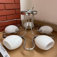 Lampadario moderno 5 luci cromato, vetro satinato