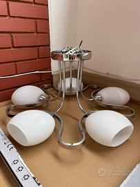 Lampadario moderno 5 luci cromato, vetro satinato