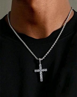 Collana Rope Chain con Croce Iced Out Grande 