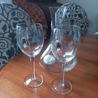 decanter + 2 calici cristallo /argento