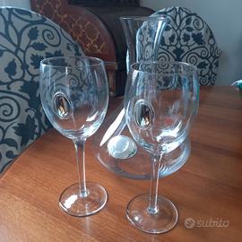 decanter + 2 calici cristallo /argento