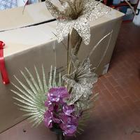 Composizione fiori finti palme glitter brillantini