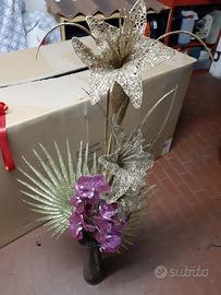 Composizione fiori finti palme glitter brillantini