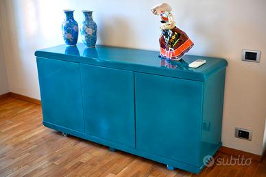 CREDENZA DESIGN LACCATA TURCHESE anni 80