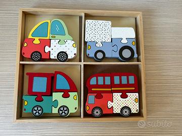 Macchinine puzzle in legno per bambini