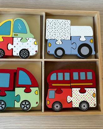 Macchinine puzzle in legno per bambini