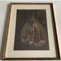 Dipinto Gesù su foglia di Pipal con cornice