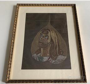 Dipinto Gesù su foglia di Pipal con cornice