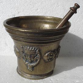 ANTICO MORTAIO BRONZO STEMMA A RILIEVO /175b