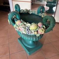 Tavolo - base in ceramica di Deruta e vetro ovale