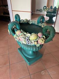 Tavolo - base in ceramica di Deruta e vetro ovale