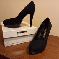 Scarpe donna décolleté, camoscio nero tacco 12