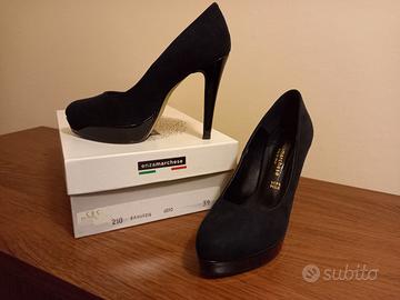 Scarpe donna décolleté, camoscio nero tacco 12