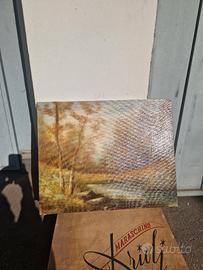 Dipinto olio su tela Bosco con fiume