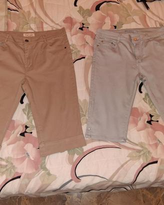 2 Pantaloni Capri Pinocchietti Cotone Elasticizzat