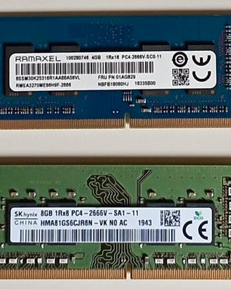 Memoria RAM SODIMM 8GB DDR4 + 4GB DDR4 (TOT 12GB)