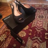 sandali pollini  camoscio blu  taglia 38 tacco 