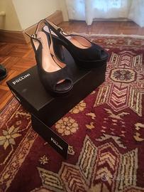 sandali pollini  camoscio blu  taglia 38 tacco 