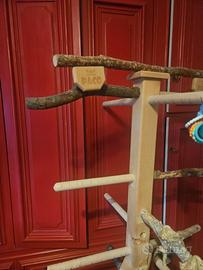Trespolo per pappagalli in legno naturale