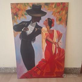 Dipinto olio su tela 100x80 ballerini flamenco
