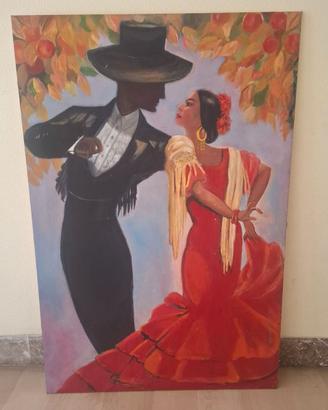 Dipinto olio su tela 100x80 ballerini flamenco