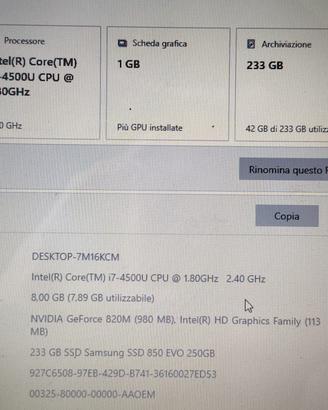 Asus15"  f552ld i7 8gb ram ssd 256 gb