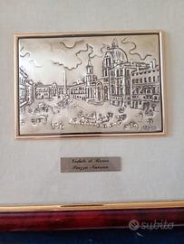 Coppia di quadro bassorilievo su lastra argento