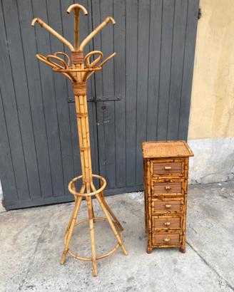 COPPIA VINTAGE IN BAMBU’ E RATTAN