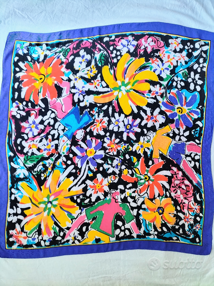 Foulard Donna In Effetto Seta 70x70cm - Motivo Vintage Per Ufficio O Casual