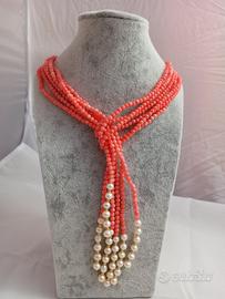 Collana in Corallo rosa del Giappone a 3 fili