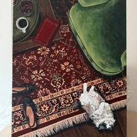 Grande dipinto su tela con gatto, vintage retrò