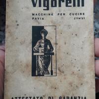 VECCHIA GARANZIA MACCHINA DA CUCIRE VIGORELLI '50